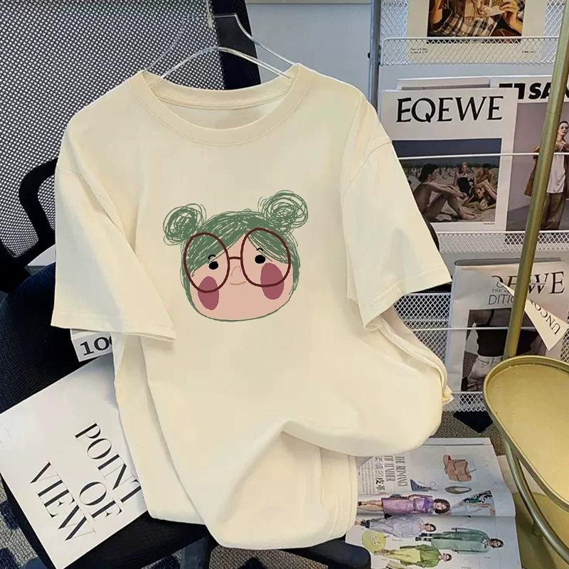 Футболка из чистого хлопка белого цвета с короткими рукавами для женщин на лето, новый большой размер, свободный дизайн, тонкий топ с короткими рукавами и принтом