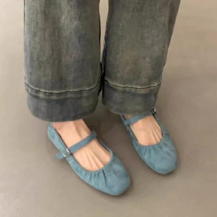 Нежные волшебные туфли Мэри Джейн женские 2024 новые французские элегантные плиссированные балетки с круглым носком и неглубоким горлом