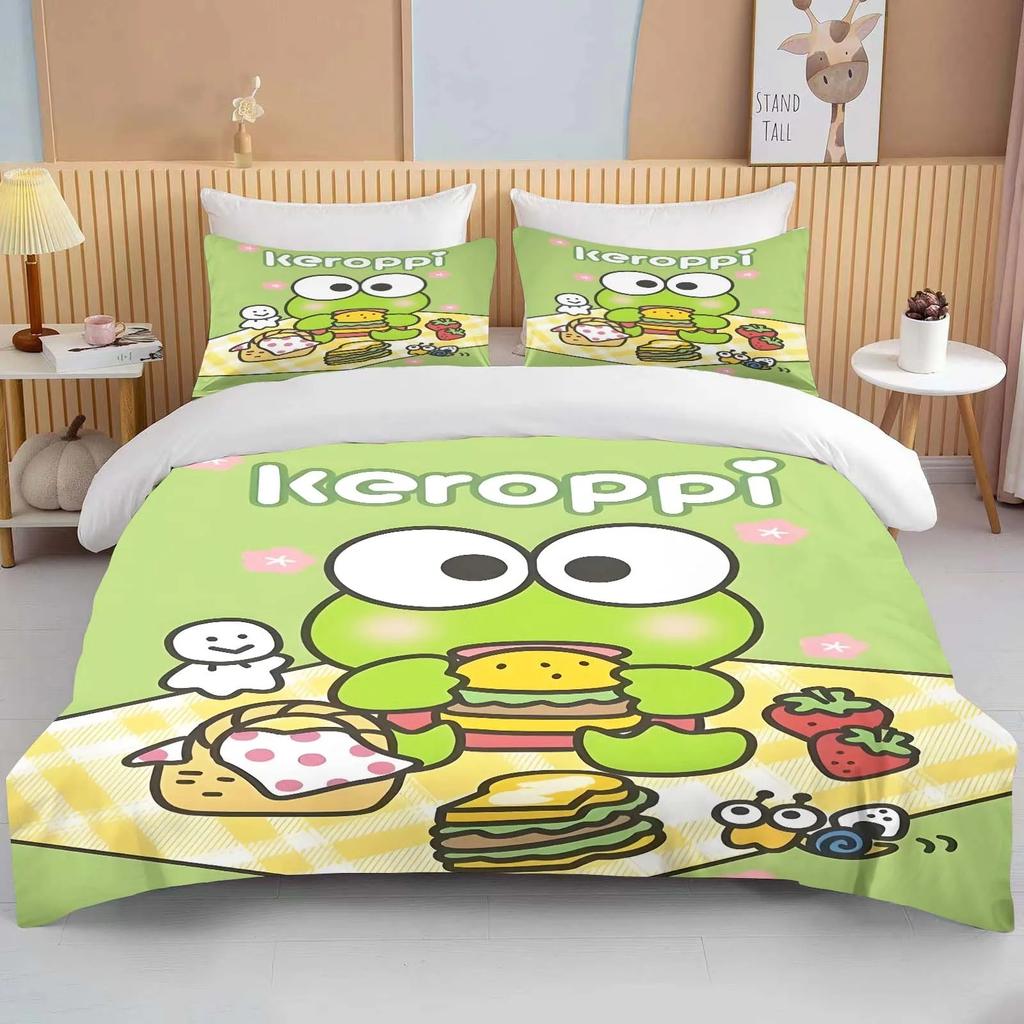 10 размеров Sanrio Keroppi печатный комплект постельного белья мультфильм аниме пододеяльник одеяло наволочка мальчики девочки дети взрослые король подарок