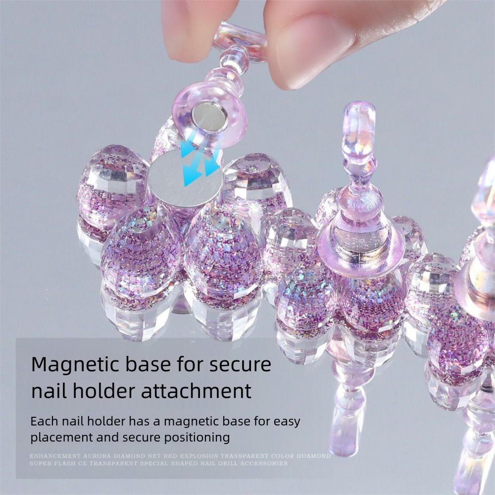 Press On Nail Tip Practice Stand Crystal Flower Shape Aurora Nail Showing Shelves Beginner