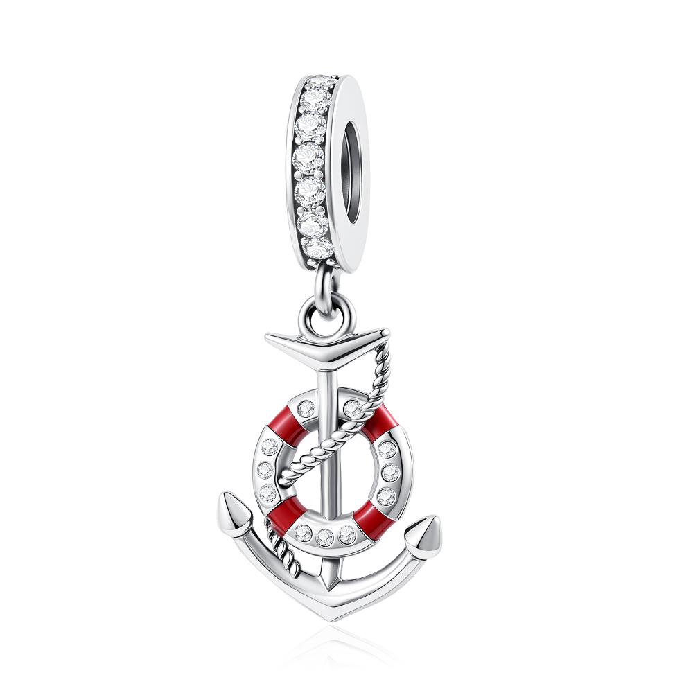New Silve Red Heart Rudder Anchor Pendant Charm Bead Fit Original Diy Bracelet For Women Diy Fashion Jewelry Making