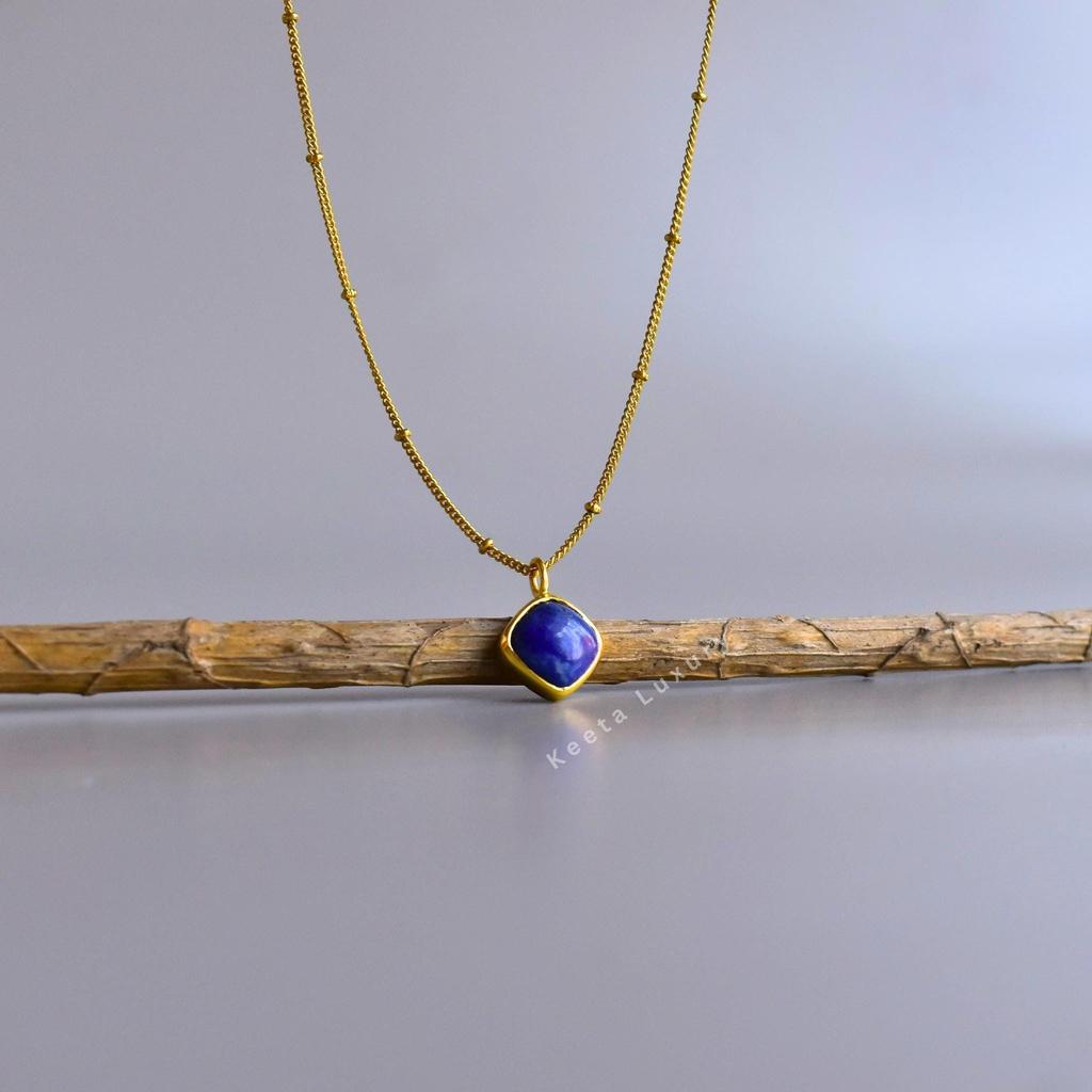 Natural Lapis lazuli elegant necklace 14K gold cushion-shaped layering necklace for women blue Healing crystal office daily wear jewelry