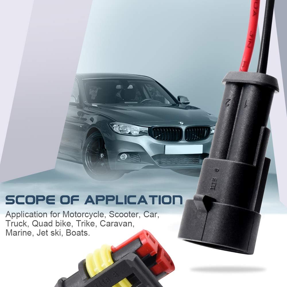 2 Pin Connector Waterproof Connector,Male and Female Way 16 AWG Wire Suitable for Car Truck, Boat and Other Wire Connection