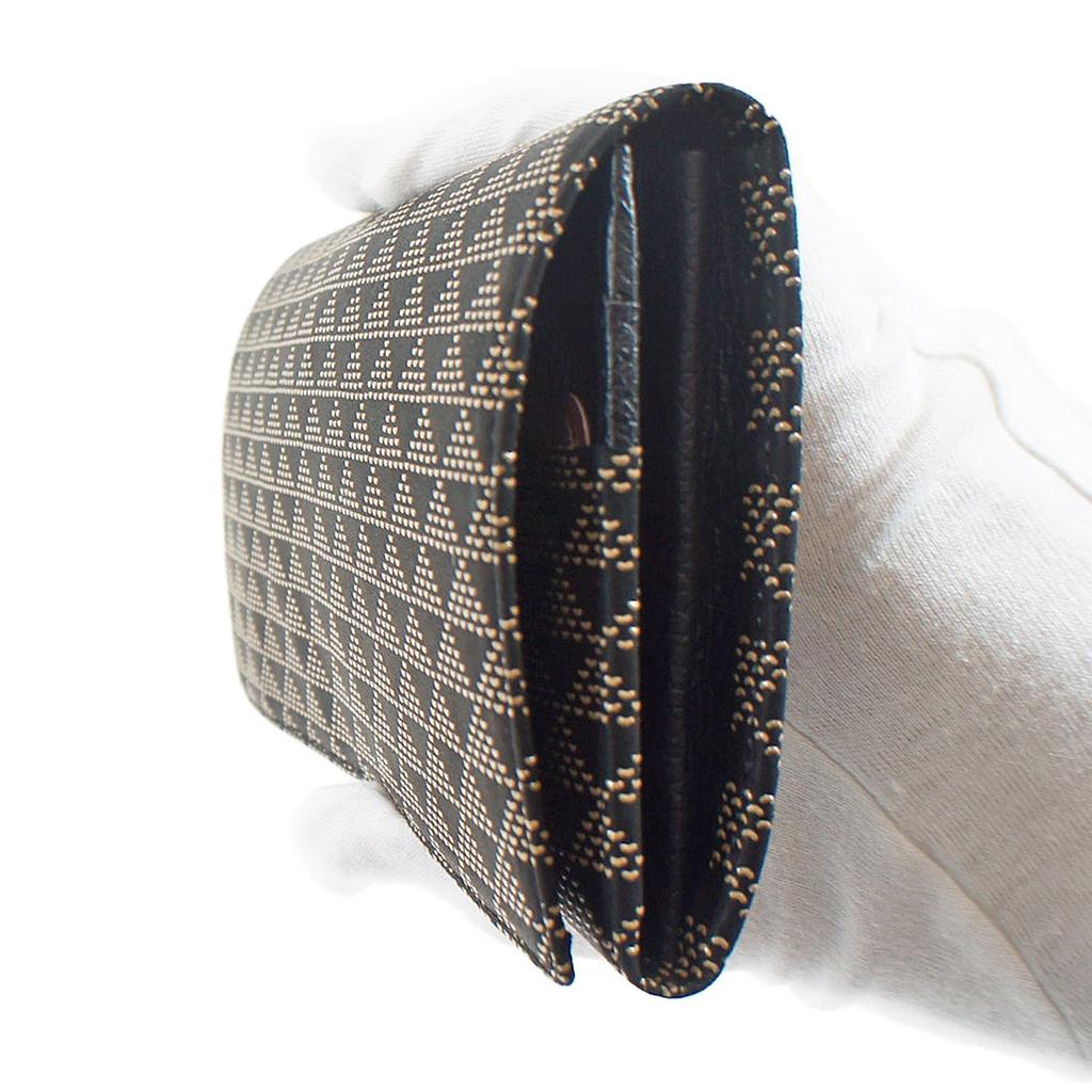 Inden Long Bundle with Coin Black Background X White Wave Scale Pattern [Indenya] Wallet, M, Purse, Deerskin, Lacquer, 2109-11-118