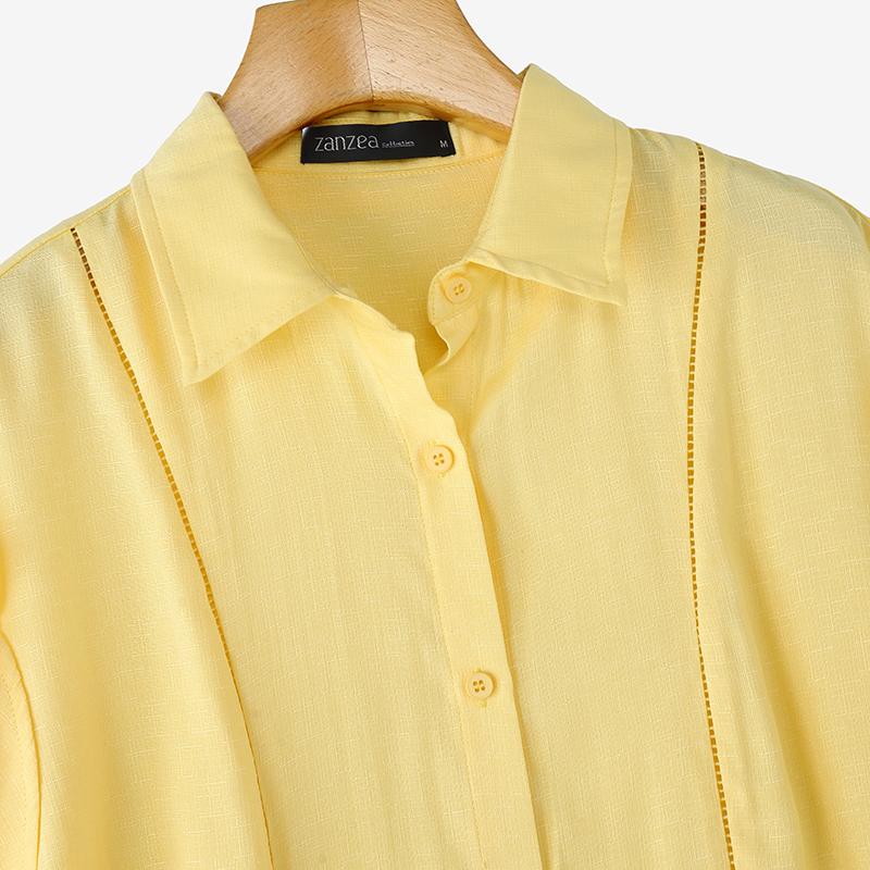 ZANZEA Women Lapel Neck Sleeveless Buttons Up Solid Casual Tank Tops