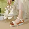 Fashion Ankle Buckle Platform Sandals Women Summer 2025 Fashion Pearl Wedges Sandalias Mujer Plus Size 42 Casual Med Heel Beach Sandals