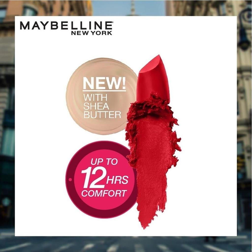 Maybelline New York Matte Lipstick 3.9g 640 Red Liberation Creamy Hydrating Long-Lasting Bold Colour for Lips