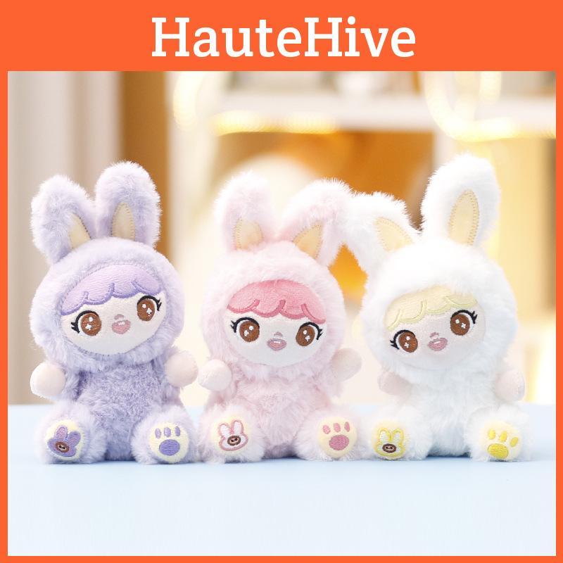 Three Plush Baby Rabbit Keychain Pendant With Embroidery Design Gift For