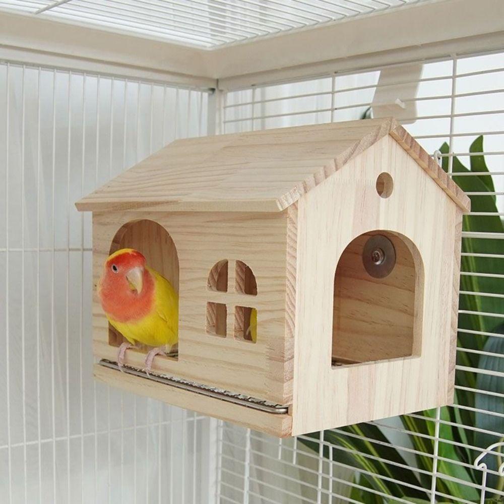 Solid Wood Bird Wooden House Drawable Bottom Avian Home Parrot Cage Accessories
