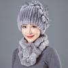 Новая шапка из меха кролика рекс, женская, модная, осенне-зимняя, утолщенная, теплая, с защитой ушей, шарф, набор для защиты шеи, взрослая