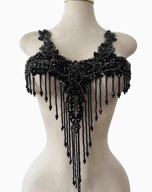 Ecoparty Fancy Pearl Crystal Beaded Applique with Tassel Fashion Garments Dress Accessory DIY Crafts Sweater Coat Ornaments
