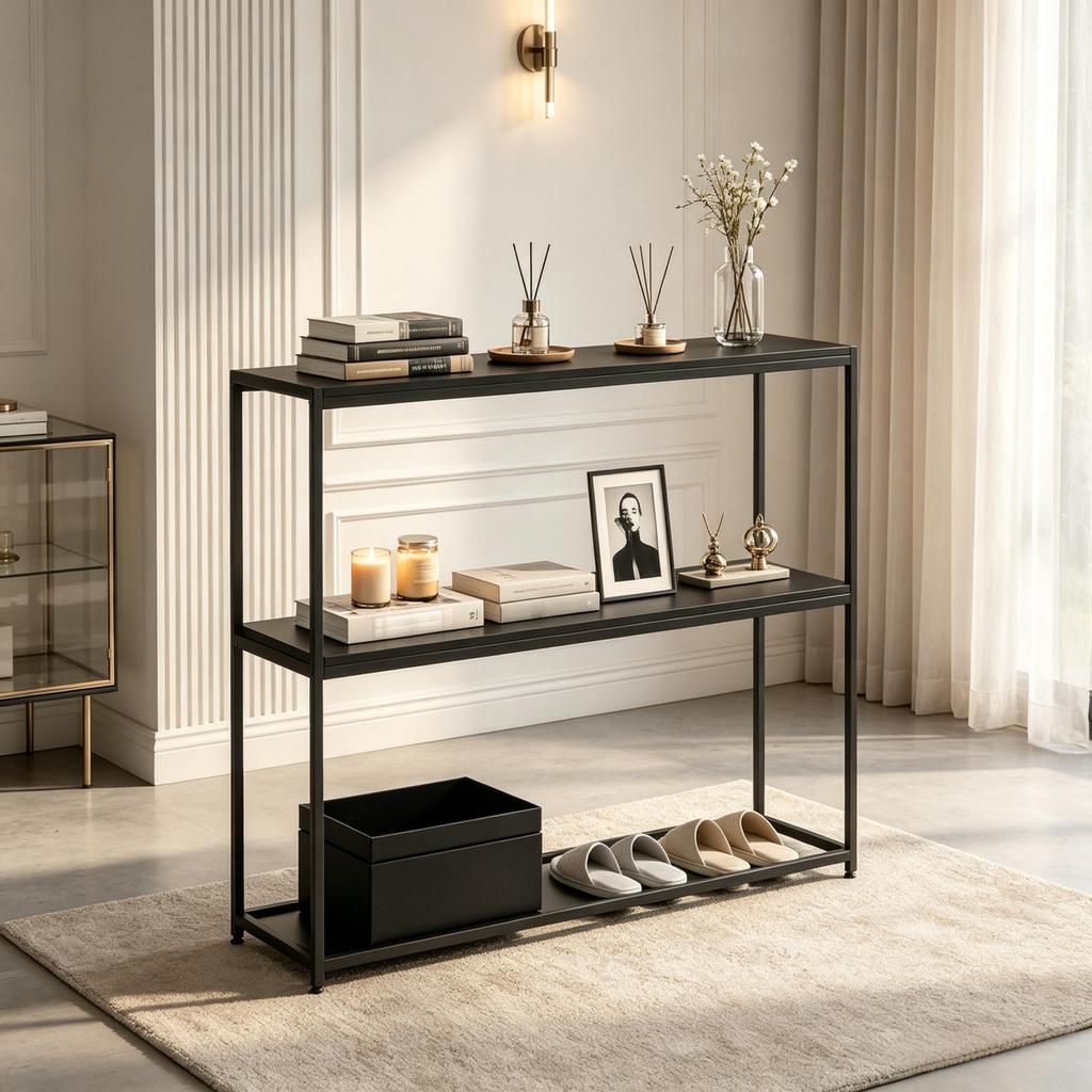 Modern Console Table Made of Steel with 2 Levels, Entrance Table, Hallway and Living Room