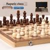 Large Foldable Solid Wood Magnetic Chess Set with Extra Queens – Educational Board Game for Adults and Children