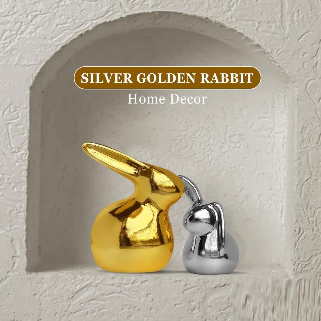 Новые керамические фигурки кроликов из золота и серебра для домашнего декора (Набор из 2 шт., золотой и серебряный)