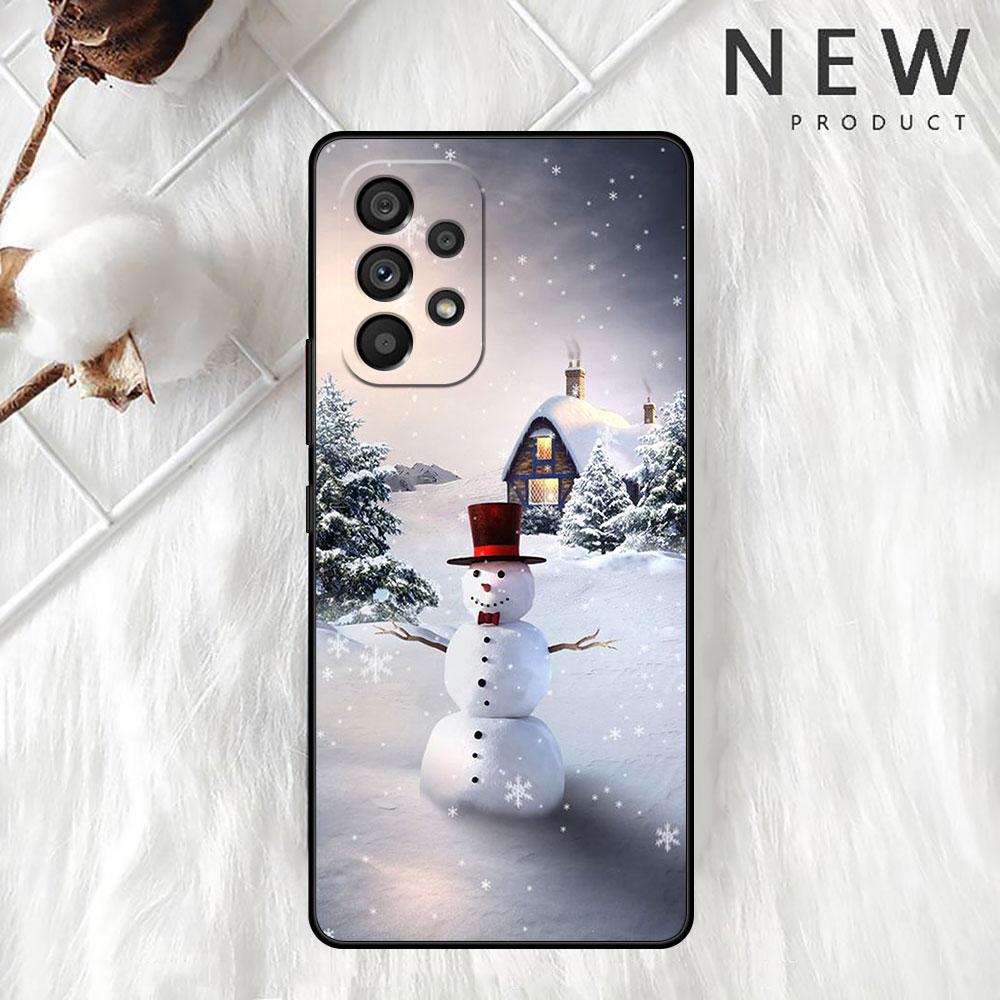 Рождественский чехол со снеговиком из мультфильма для Samsung Galaxy A52 A12 A51 A53 A33 A71 A32 A31 A21 A01 A11 A22, черный чехол из ТПУ для телефона