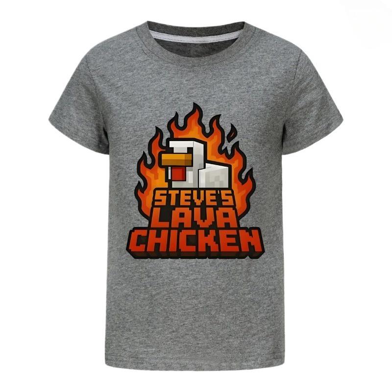 2025 Футболки для девочек Летняя одежда с коротким рукавом Детская мультяшная футболка Костюм курицы лавы Стива Детская одежда с коротким рукавом