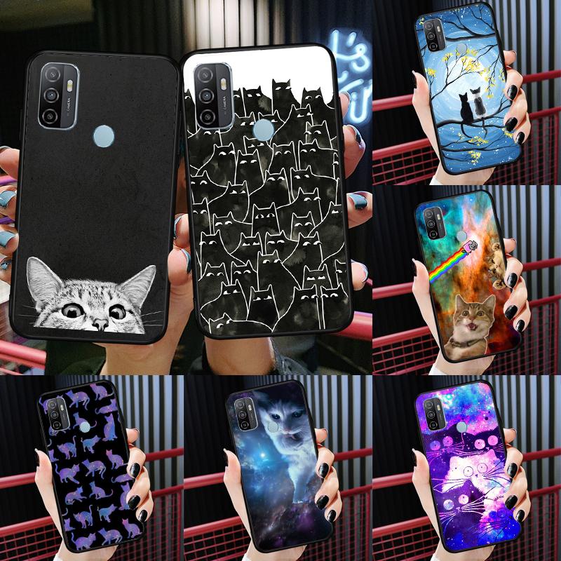 Space Happy Cats Case For Oppo A54 A74 A94 A54S A57S A15 A16 A17 A52 A72 A76 A96 A58 A78 A98 A77 A5 A9 Cover