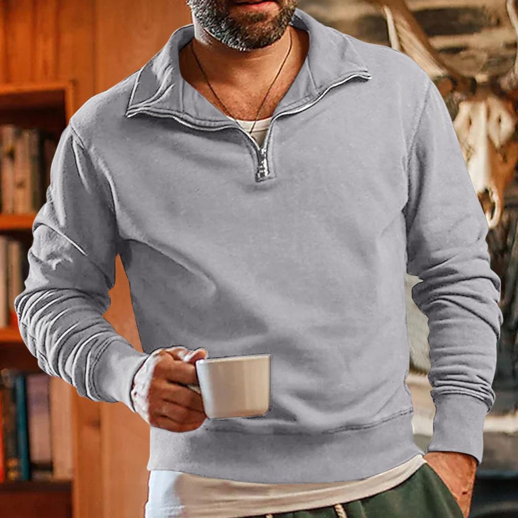 Мужской винтажный спортивный свитер с длинным рукавом и высоким воротником на молнии до половины