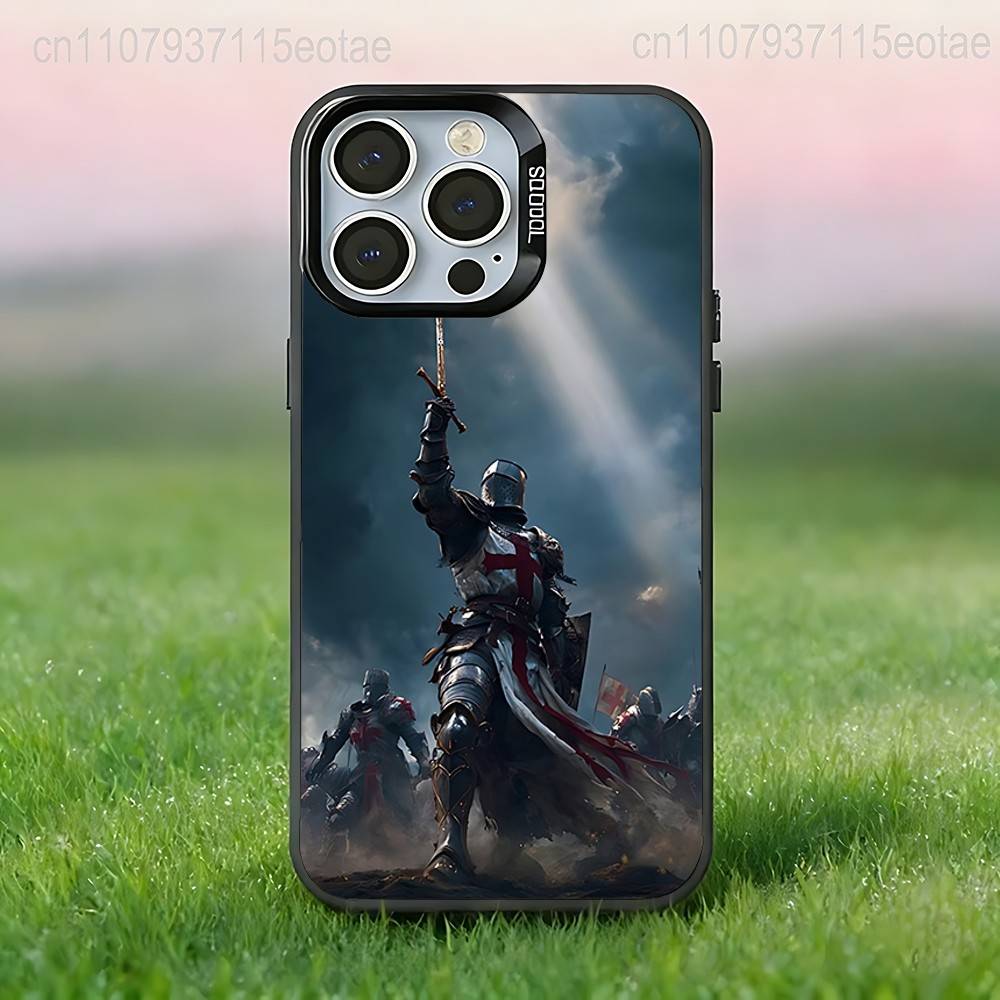 Крестоносец Тамплиер Рыцарь искусство Чехол для телефона Для iPhone 17,16,15,14,13,12,11,Pro,XS,Max,Plus,Mini,SE4,E Черный Матовый Ударопрочный Чехол