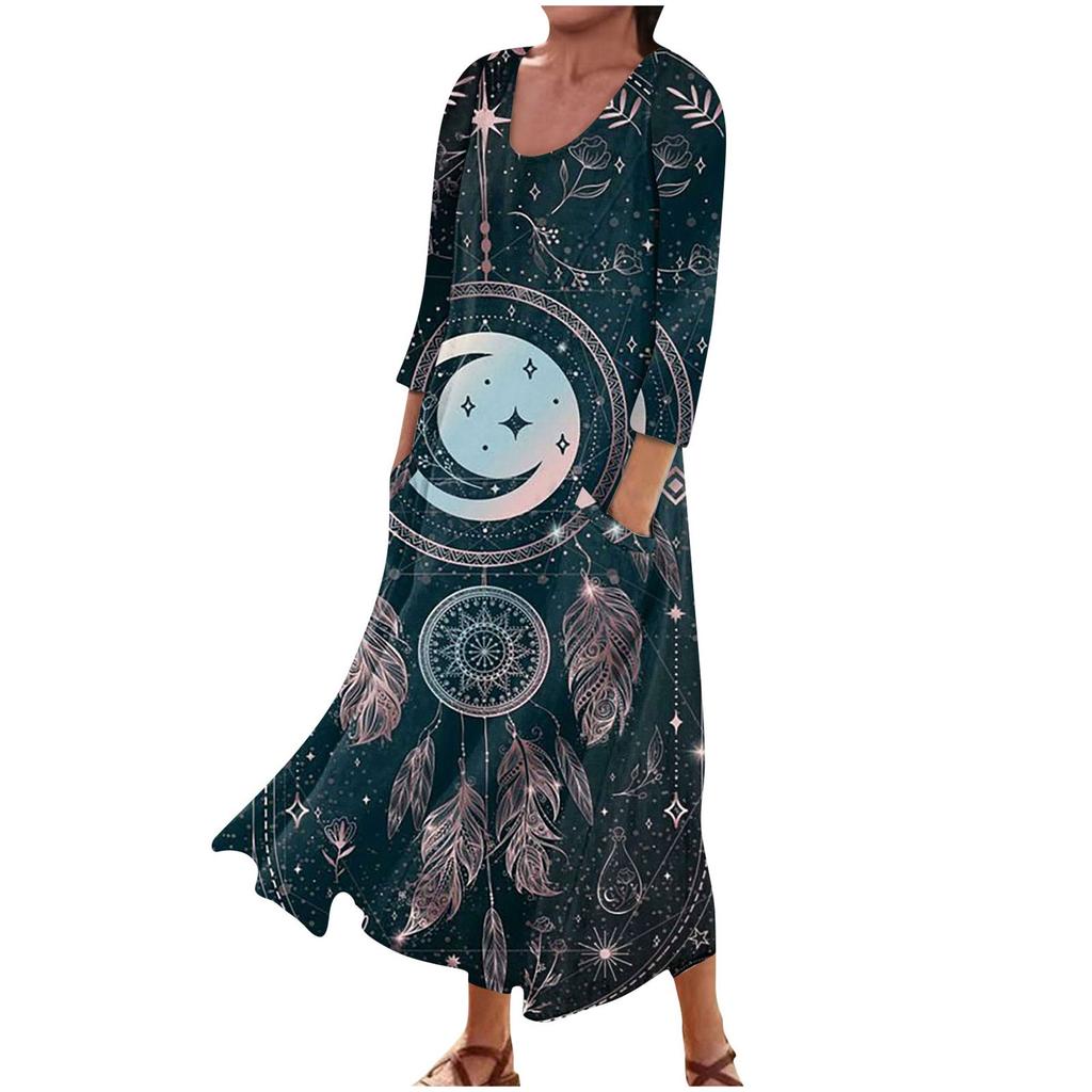 Женское платье весна/лето богемное повседневное модное платье с рукавом 3/4 праздничное большое