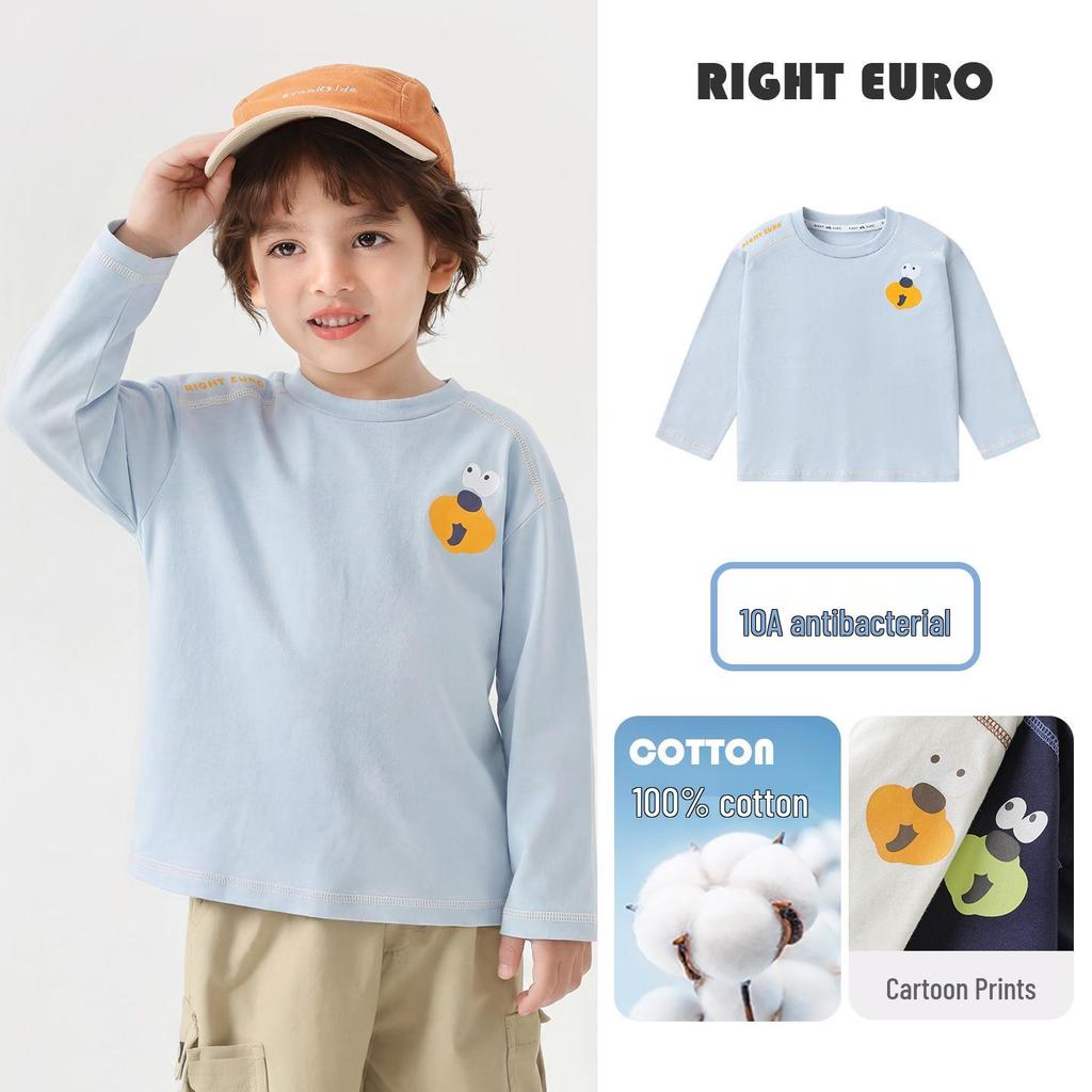 2026 Boys' Pure Cotton Long-Sleeve T-Shirt - Spring & Autumn Trendy Base Layer