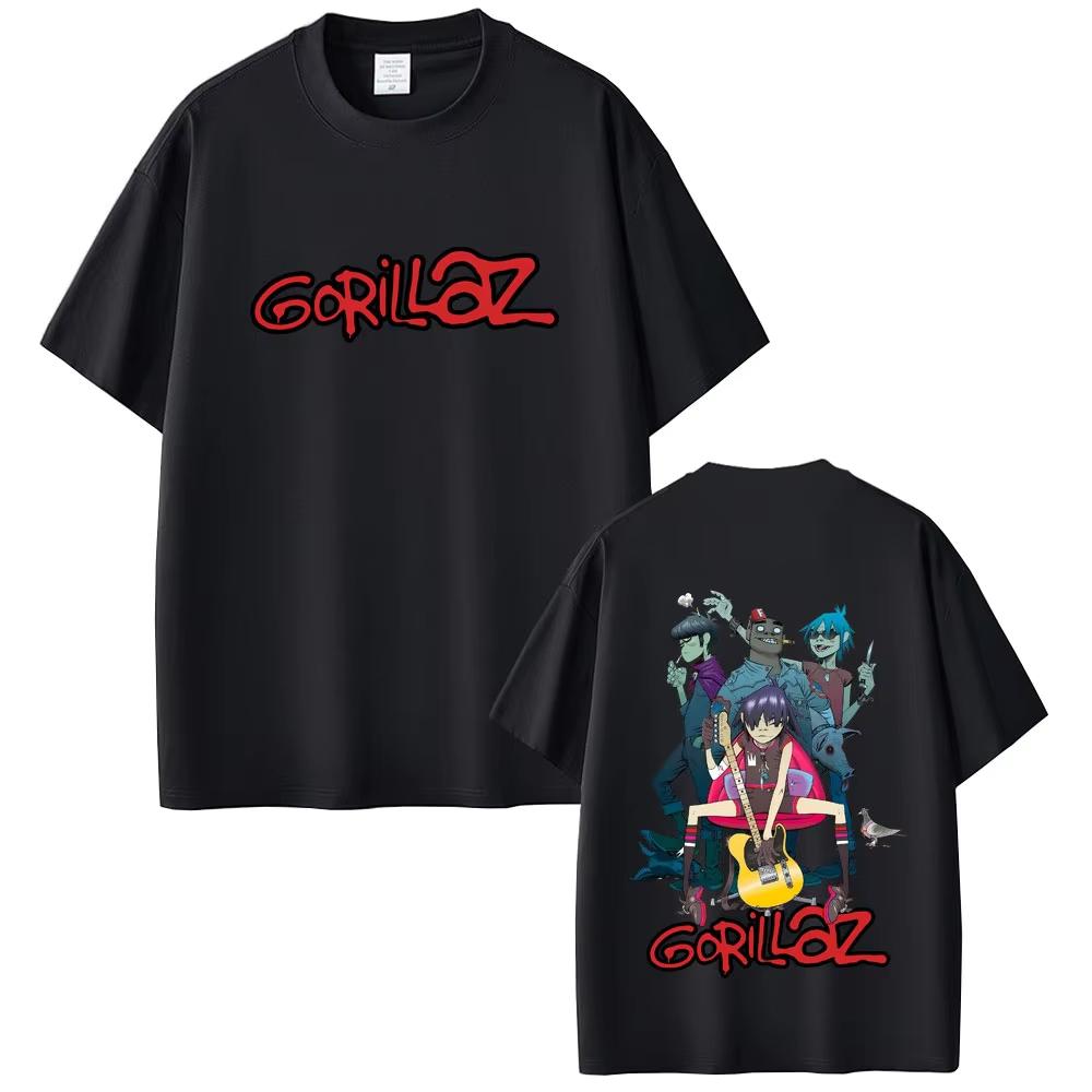 Gorillaz Рок-группа Готический Поп-музыка Хлопковая Футболка Круглый Вырез Высокое Качество