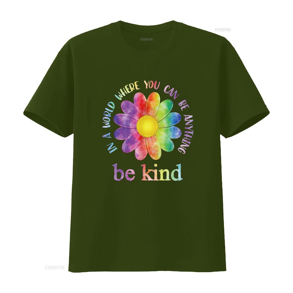 Be Kind Daisy Flower Rainbow Positive Inspirational Kindness T Shirt vintage Washed streetwear Unisex Breathable Stretched Soft