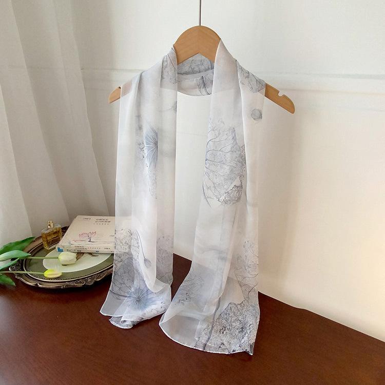 Spring Style Cicada Wings Long Silk Scarf for Women Spring and Autumn Thin Style Fashionable and Versatile Georgette Multi-color Printed Long Scarf