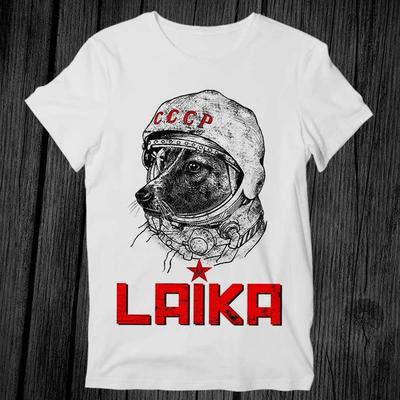 Лайка Собака-космонавт Россия Футболка Унисекс Взрослый Мужская Женская Подарок Крутая Музыкальная Модная Верхняя Одежда Винтажная Ретро Футболка Camisa Одежда