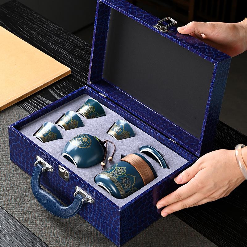 Dehua tea set, high-end and high-grade ceramic teapot with gift box, gift accompaniment, customized a complete set of ancient rhyme