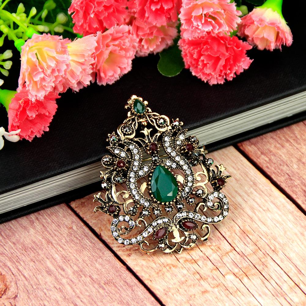 Этническая брошь в виде арабески с цветком, женские ювелирные изделия, винтажное золотого цвета, капля воды, смола, стразы, булавка для шарфа
