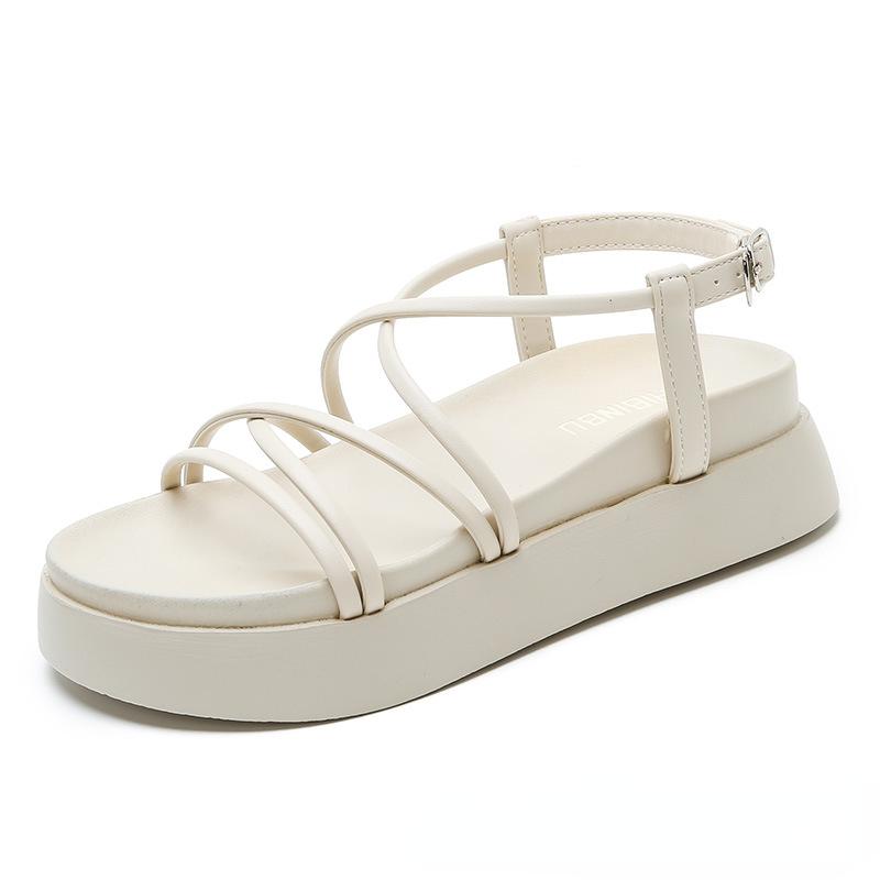 Сандалии на толстой подошве женские 2024 новые летние мягкие подошвы высокие повседневные римские сандалии маленькие женские туфли сандалии женские сандалии