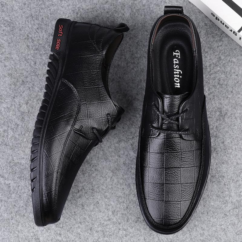 Fashion Genuine Leather Men Business Shoes Fashion Men's Oxford Shoes Lace-Up Male Breathable Casual Shoes Spring Summer Flats Sneakers