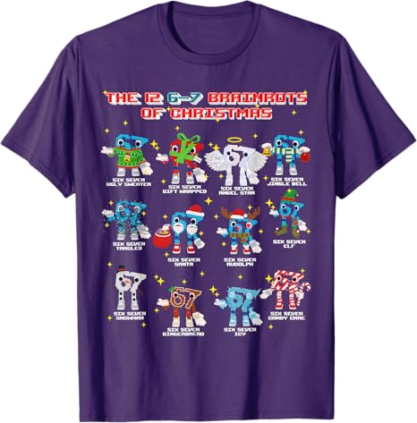 The 12 67 Brainrots of Christmas Funny 67 Brainrot for Boys TShirt Six Seven of Xmas Steal A Brainrot Saying Tee Y2k Novelty