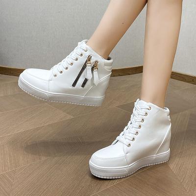 2025 весна новые толстые подошвы внутренняя высота увеличивается белые туфли женская мода боковая молния маленькие повседневные туфли импортная торговля женская обувь