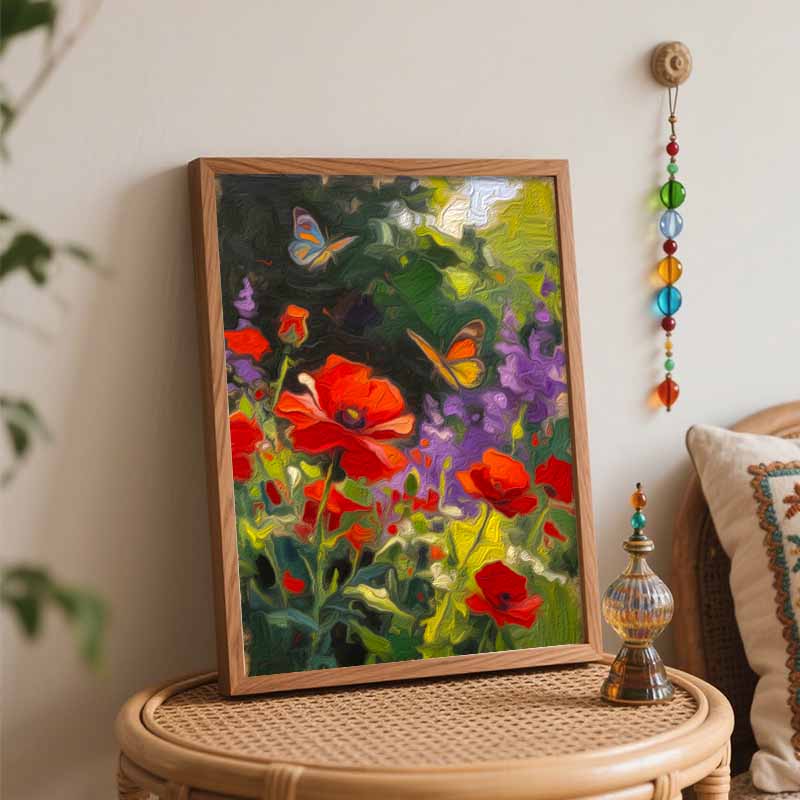 Digital oil painting art painting kit handmade diy butterfly poppy wildflower garden wall home decorations