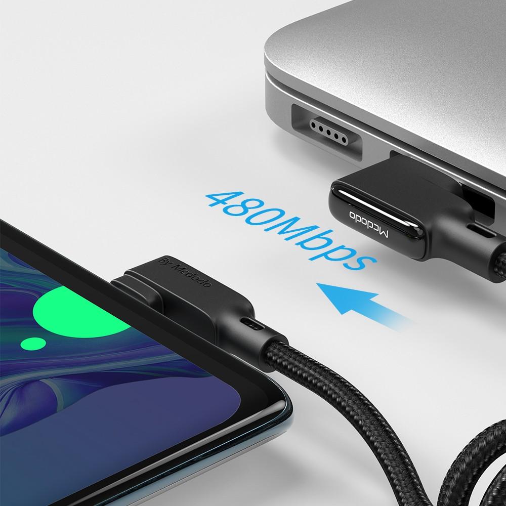 Mcdodo Кабель для телефона Usb Type-C с пружинным светодиодом и углом 90°, 1,8 м, черный, Ca-7310