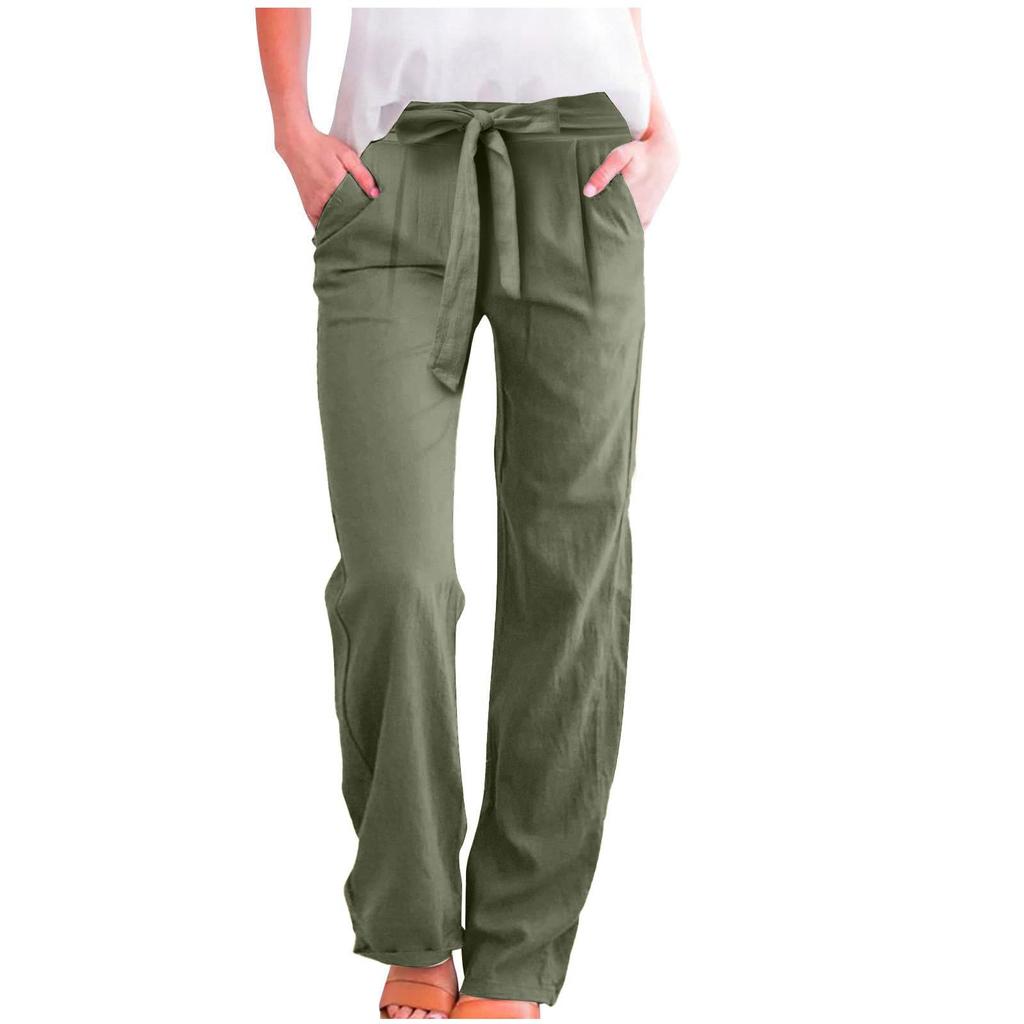 Women's Casual Straight Leg Pants Solid Color Casual Long Pants With Pockets