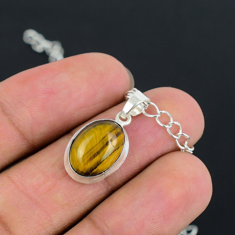 Кулон-цепочка Тигровый глаз Ручной работы Тонко отполированный Кулон из стерлингового серебра 925 пробы с современным дизайном Подарок на свадьбу для невесты