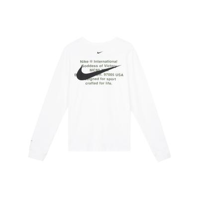Swoosh Повседневная спортивная футболка с круглым вырезом и длинным рукавом Мужские топы Белые DB6156-100