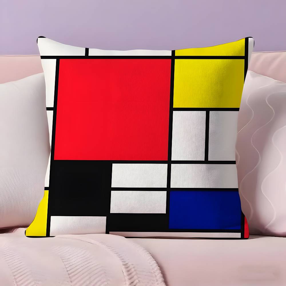 Abstract Painting PPiet Mondrian Art Pillow Case Ultra Soft Skin Friendly Fabric Cloud Like Comfort  Concealed Zipper