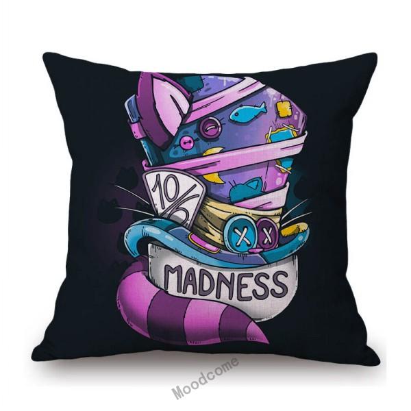 Alice Wonderland Mad Hatter Cartoon Art Tea Time Cartoon Sofa Throw Pillow Case Cotton Linen Car Bench Chair Cushion Cover