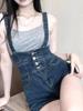 2024 American Retro High-Waisted Denim Overalls Shorts for Women - Slimming Street Style Suspenders, Petite.