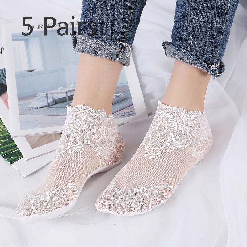 5 пар летних кружевных носков, женские кружевные носки, сетчатые дышащие носки-лодочки, ультратонкие нескользящие низкие носки