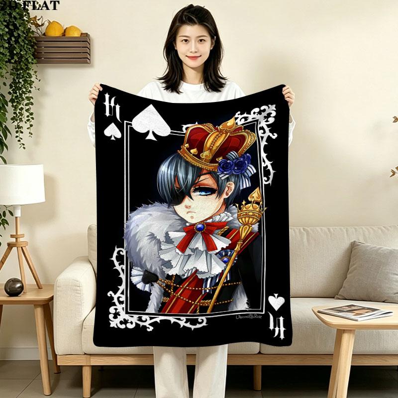 1PC Black Butler Patterned Flannel Blanket Suitable For All Seasons For Home Decor Warmth And Comfort Gifts Holiday Present