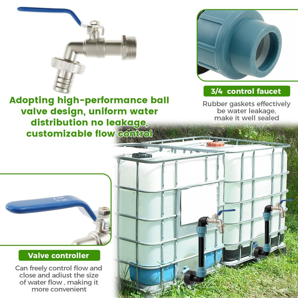 IBC Gooseneck IBC Adapter 3/4 Inch Outlet Tap Tap Stopcock IBC Tank Accessories for Rainwater Tank  Water Barrel IBC Container
