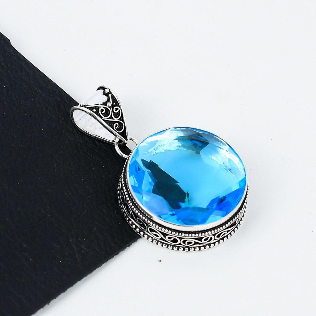 Swiss Blue Topaz Gemstone Silver Pendant In 925 Sterling Silver- Handmade Design, Everyday Wear Jewelry, Unique Swiss Blue Topaz Pendant Gifts