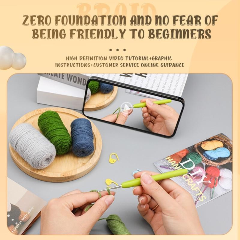 Hand Crochet Animal Set for Beginner Complete Starter Materials Pack Include Yarn Crochet Hook Craft Art Knittings Kits