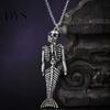 Mysterious Oceanic Gothic Pendant Skull Mermaid Skeleton Necklace, Dark Fantasy Jewelry Edgy Style Accessories for Women, Creative Spooky Accessory,