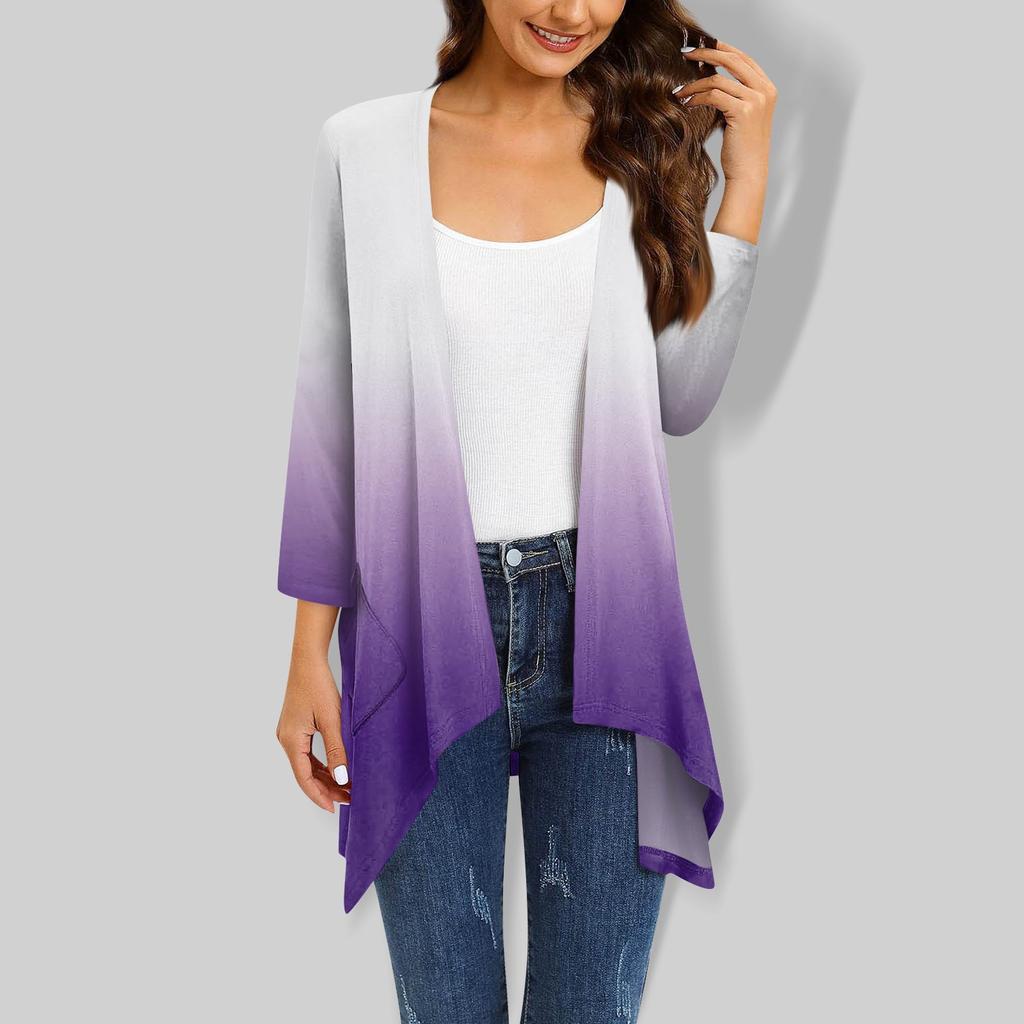 Женский кардиган неправильной формы с градиентным принтом и рукавами три четверти, куртка с карманами